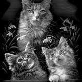Гравировка Кошка и котята